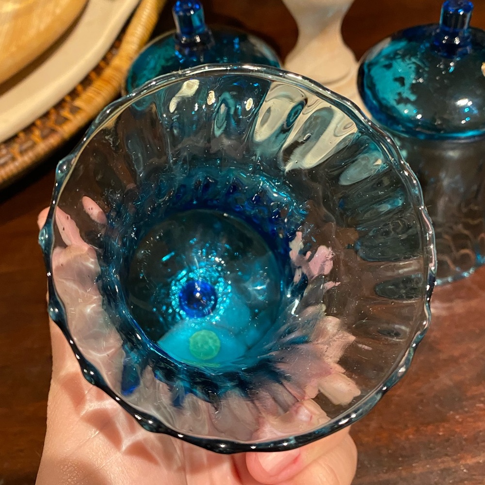RARE VINTAGE HOMCO Italian Honeycomb Votive Candle Holders Blue Glassware - Picture 4 of 5